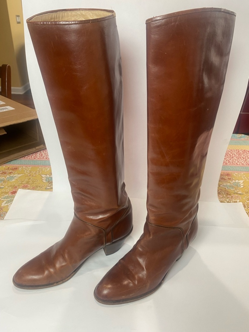 Vintage ottorino bossi Italian Brown leather 7.5 Knee High boots 1 1/2 heel